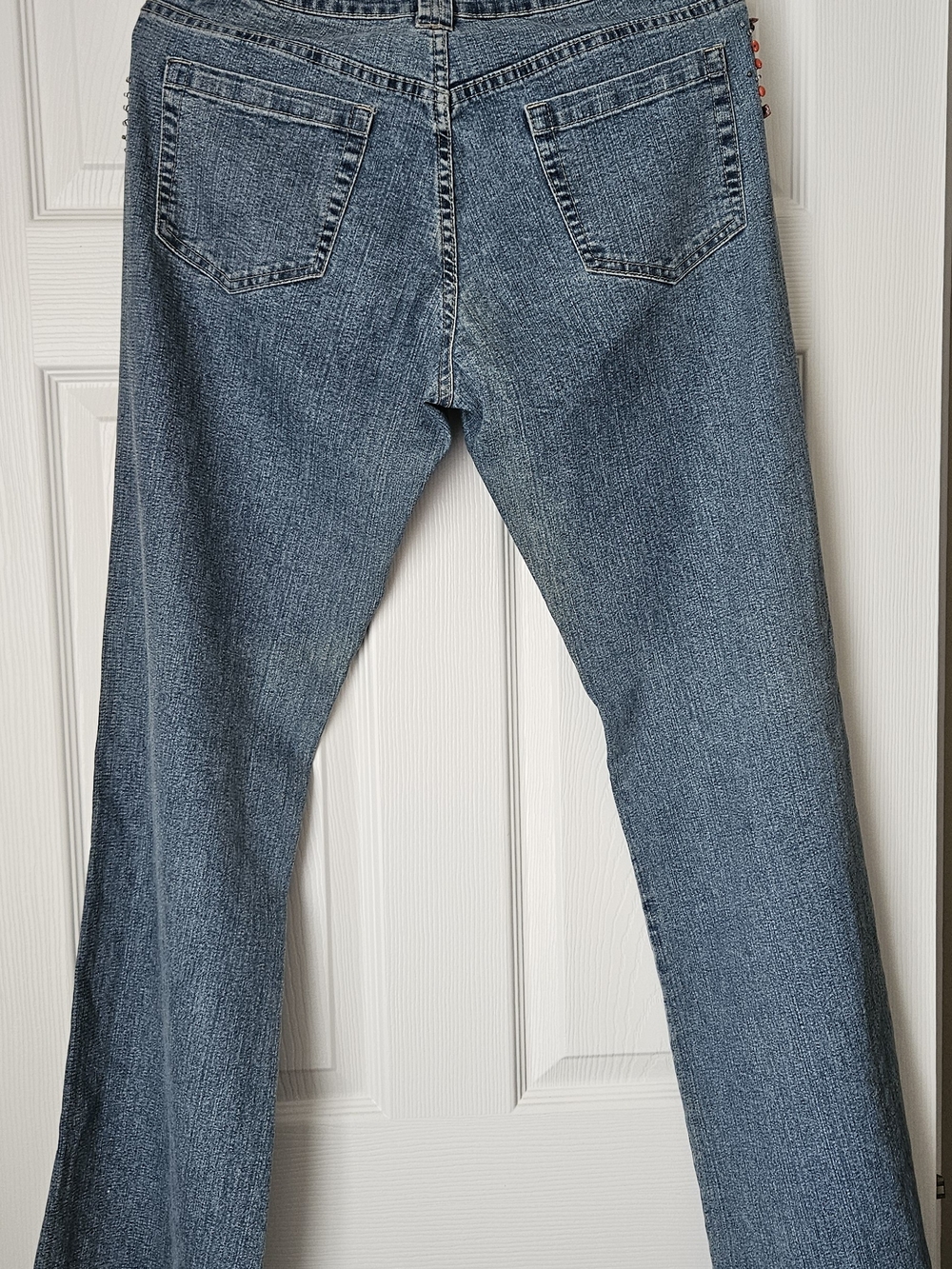 Cache Blue Flared Jeans with Red and Silver Stud Detailing - Picture 2 of 2